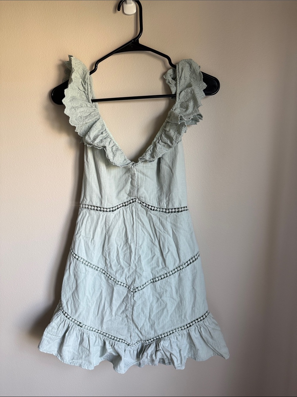 Hello Molly Sage Green Ruffle-Trim Mini Dress